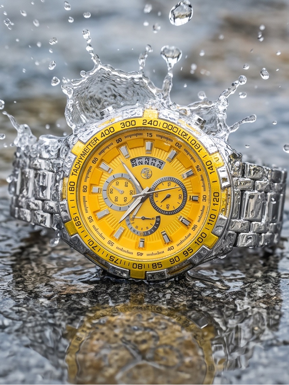 Yellow Dial Stainless Chronograph Watch